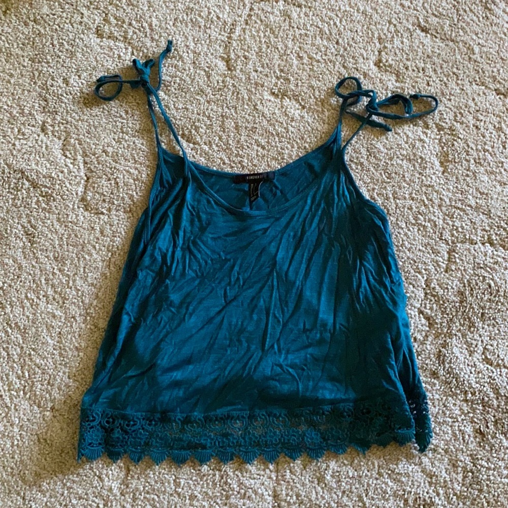 Turquoise Tank with crochet bottom